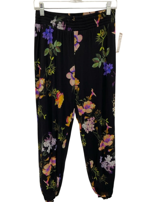 Fuzzi Size Est M Black & Multi Missing Fabric Tag Elastic Waistband Floral Pants Black & Multi / Est M