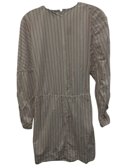 Ganni Size 34 White & Pink Cotton Striped Paneled Long Sleeve Dress White & Pink / 34