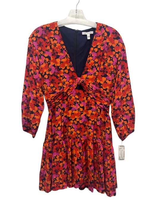 Derek Lam 10 Crosby Size 4 Navy Blue, Orange & Pink Viscose Floral Dress Navy Blue, Orange & Pink / 4