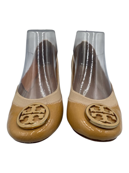 Tory Burch Shoe Size 7 Beige Leather Upper Patent Logo Round Toe scrunch Flats Beige / 7