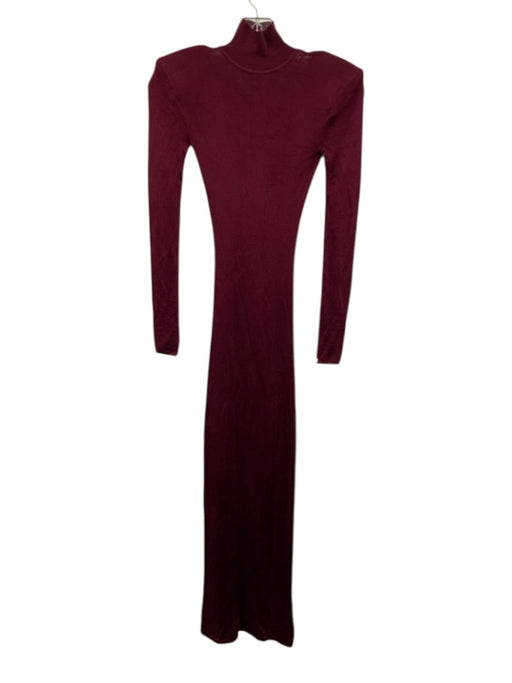 Self-Portrait Size Small Burgundy Viscose Blend Long Sleeve Mock Neck Maxi Dress Burgundy / Small