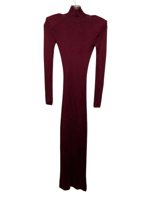 Self-Portrait Size Small Burgundy Viscose Blend Long Sleeve Mock Neck Maxi Dress Burgundy / Small