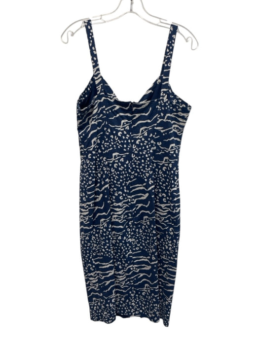 Tanya Taylor Size 6 Navy Blue & White Sleeveless Abstract Print Below knee Dress Navy Blue & White / 6