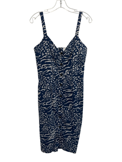 Tanya Taylor Size 6 Navy Blue & White Sleeveless Abstract Print Below knee Dress Navy Blue & White / 6