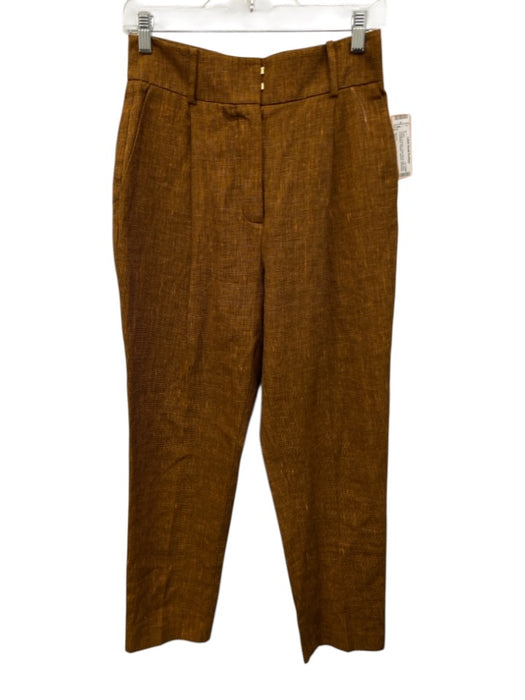 Uterque Size Medium Orange & Brown Linen Blend High Rise Crosshatch Pants Orange & Brown / Medium