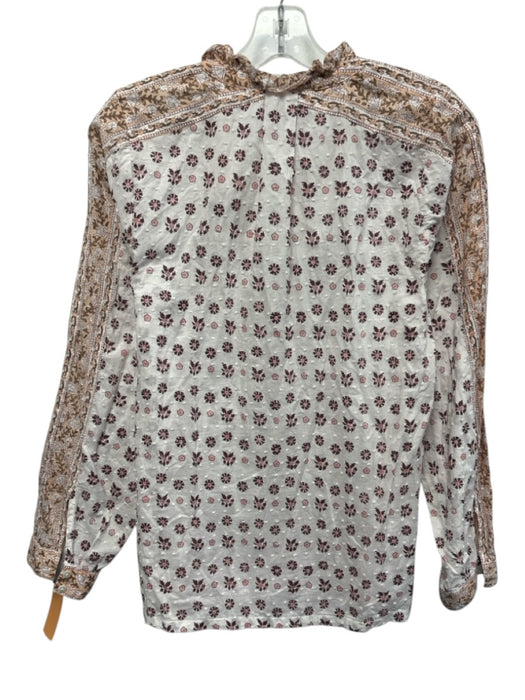 Cleobella Size Small White, Pink, Brown Cotton Long Sleeve Floral Swiss Dot Top White, Pink, Brown / Small