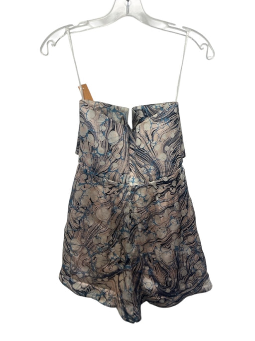 Zimmermann Size 1 Blue, White, Pink Silk Spaghetti Strap Abstract Print Romper Blue, White, Pink / 1