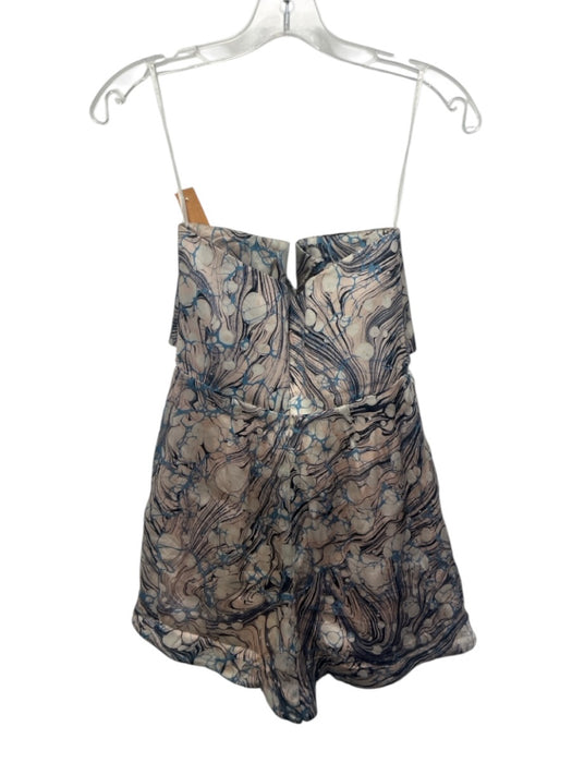 Zimmermann Size 1 Blue, White, Pink Silk Spaghetti Strap Abstract Print Romper Blue, White, Pink / 1