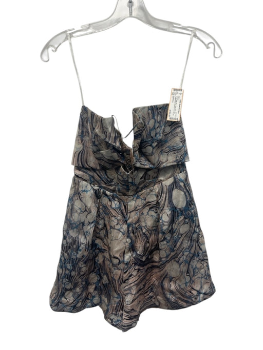 Zimmermann Size 1 Blue, White, Pink Silk Spaghetti Strap Abstract Print Romper Blue, White, Pink / 1