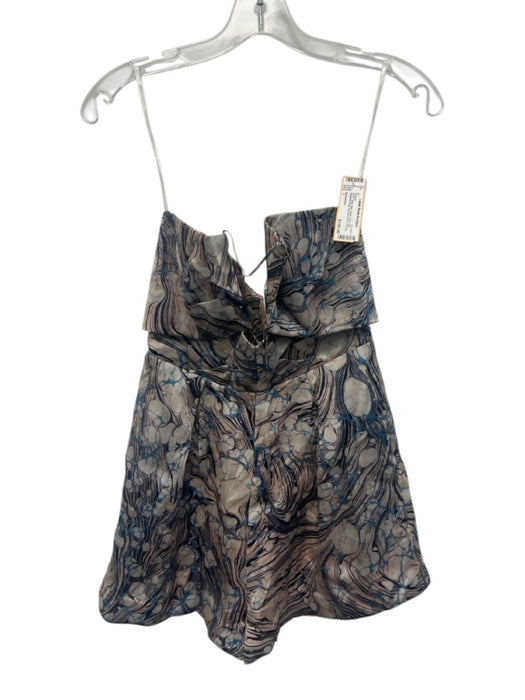 Zimmermann Size 1 Blue, White, Pink Silk Spaghetti Strap Abstract Print Romper Blue, White, Pink / 1