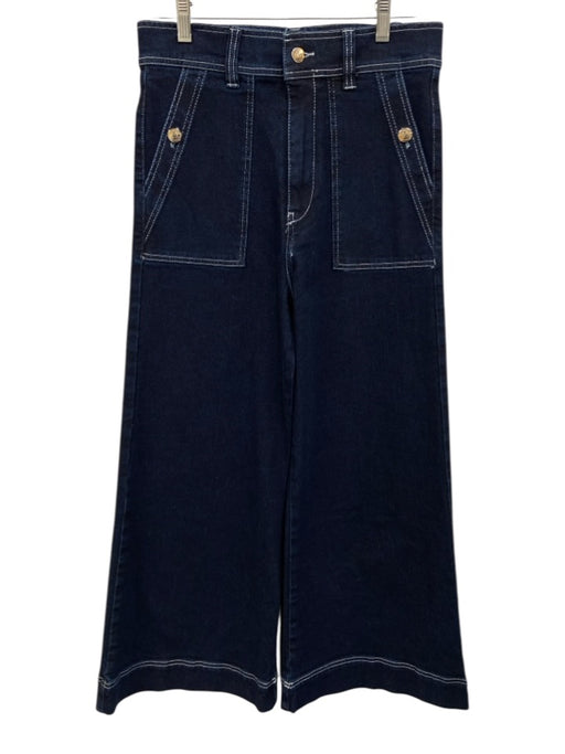 Vilagallo Size 40 Dark Wash Cotton Blend High Rise Contrast Stitch Jeans Dark Wash / 40