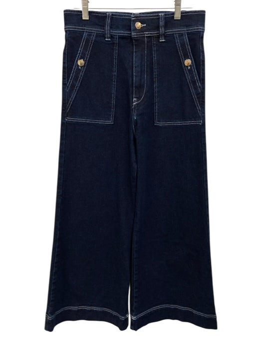 Vilagallo Size 40 Dark Wash Cotton Blend High Rise Contrast Stitch Jeans Dark Wash / 40