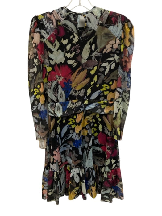 Ted Baker Size 2 Black & Multi Polyester Blend Long Sleeve Abstract Floral Dress Black & Multi / 2