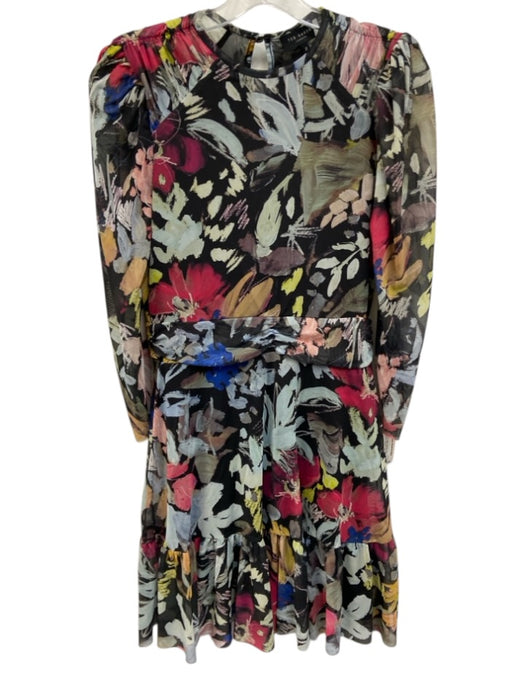 Ted Baker Size 2 Black & Multi Polyester Blend Long Sleeve Abstract Floral Dress Black & Multi / 2