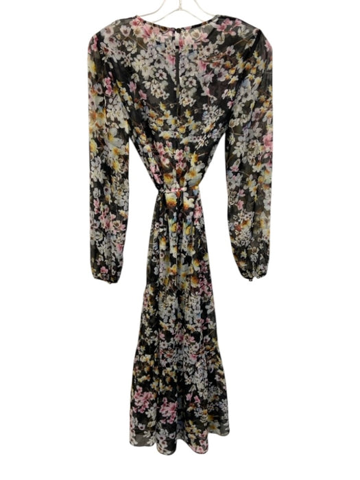 Ted Baker Size 0 Black, Pink, Yellow Polyester Blend Long Sleeve Floral Dress Black, Pink, Yellow / 0