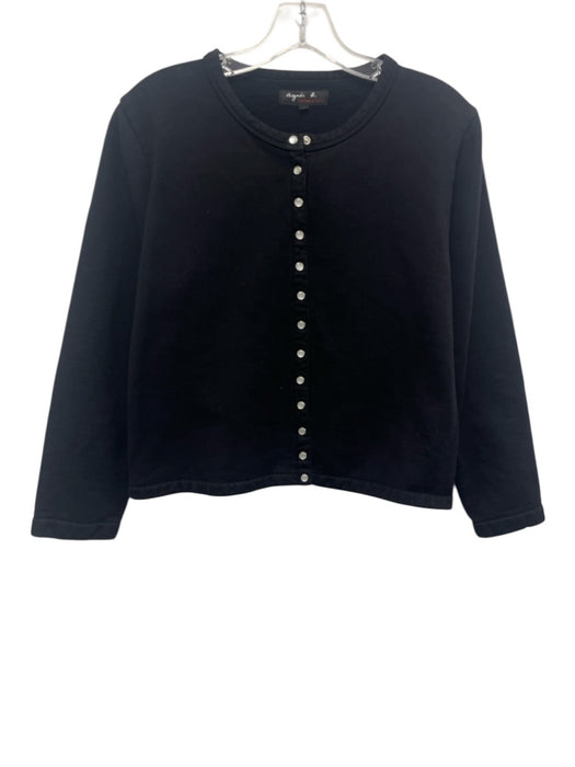 Agnes B Size 4 Black Cotton Snap Button Front Long Sleeve Top Black / 4