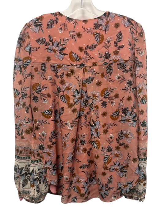 Veronica Beard Size 8 Pink & Multi Silk Blend Metallic Thread Floral V Neck Top Pink & Multi / 8