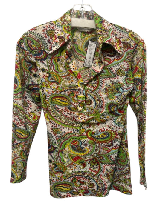 Herman Geist Size M White & Multi No Fabric Tag Paisley Print Mesh Collared Top White & Multi / M