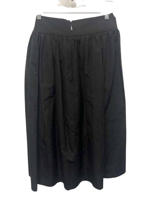 Kate Spade Size 4 Black Cotton & Linen Gathered Tie Waist Back Zip Midi Skirt Black / 4