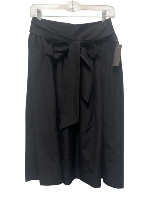 Kate Spade Size 4 Black Cotton & Linen Gathered Tie Waist Back Zip Midi Skirt Black / 4