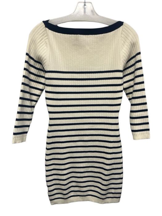Reformation Size S Cream White & Navy Blue Cotton Blend Ribbed Knit Dress Cream White & Navy Blue / S