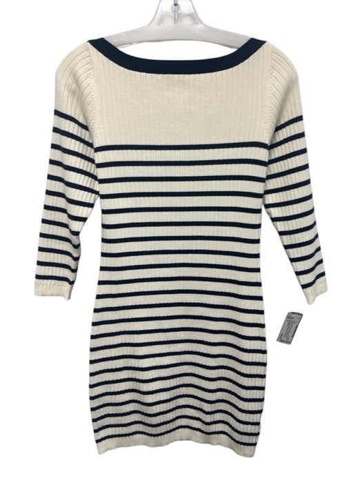 Reformation Size S Cream White & Navy Blue Cotton Blend Ribbed Knit Dress Cream White & Navy Blue / S