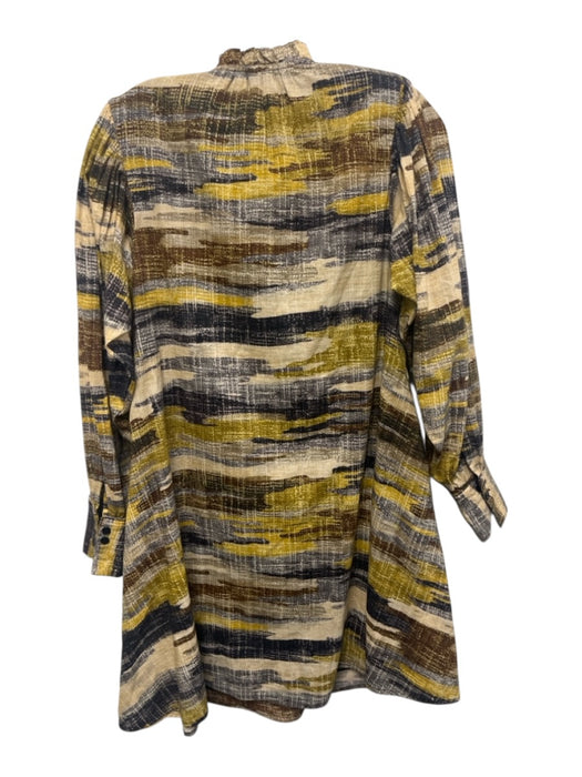 Mariacher Size XS Yellow, Brown & Beige Cotton Long Sleeve Shoulder Pads Dress Yellow, Brown & Beige / XS