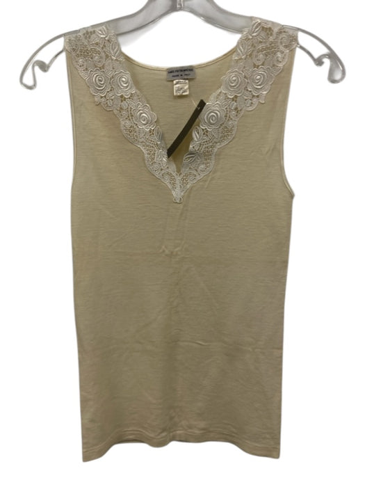 Saks Fifth Ave Size S Cream & White No Fabric Tag Lace V Neck Knit Tank Top Cream & White / S
