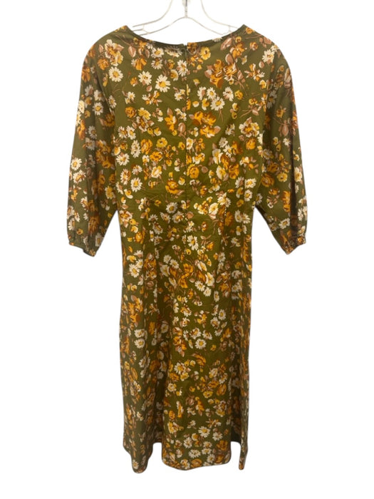 Flora Bea Size S Green, Yellow & White Cotton Long Balloon Sleeve Floral Dress Green, Yellow & White / S