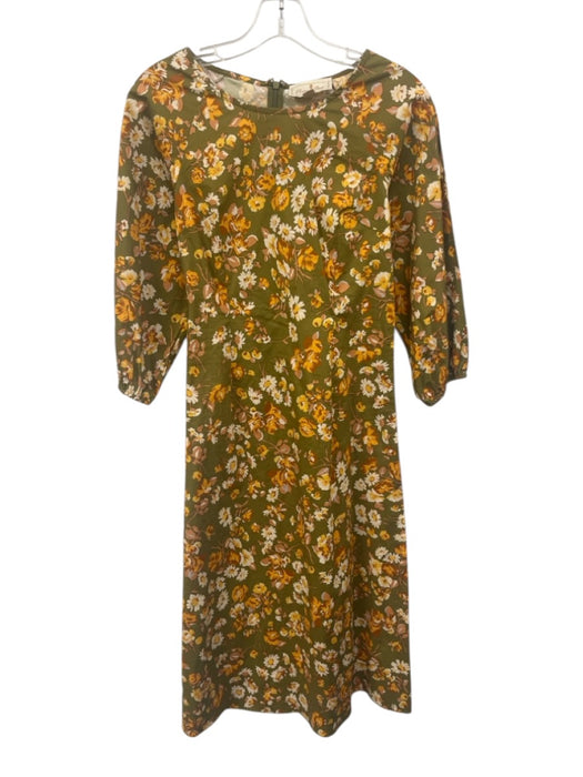 Flora Bea Size S Green, Yellow & White Cotton Long Balloon Sleeve Floral Dress Green, Yellow & White / S