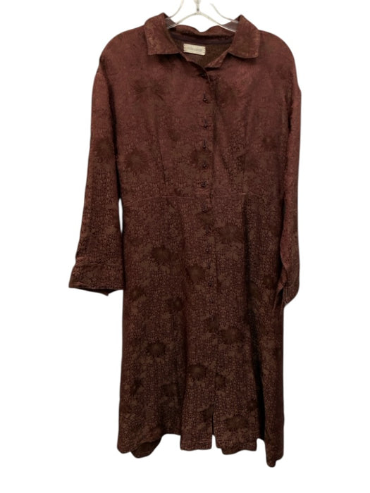 Krista Larson Size M Burgundy No Fabric Tag Long Sleeve Jaquard Button Up Dress Burgundy / M