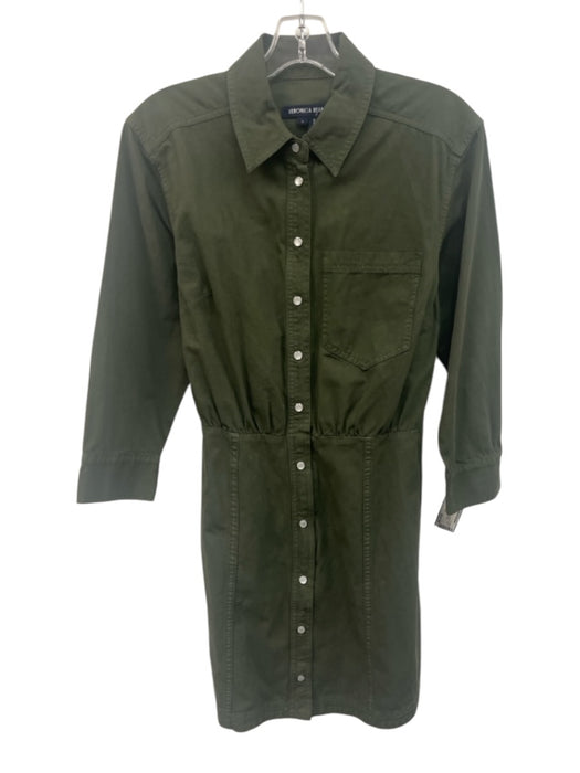 Veronica Beard Jeans Size 6 Army Green Cotton Long Sleeve Patch Pocket Dress Army Green / 6