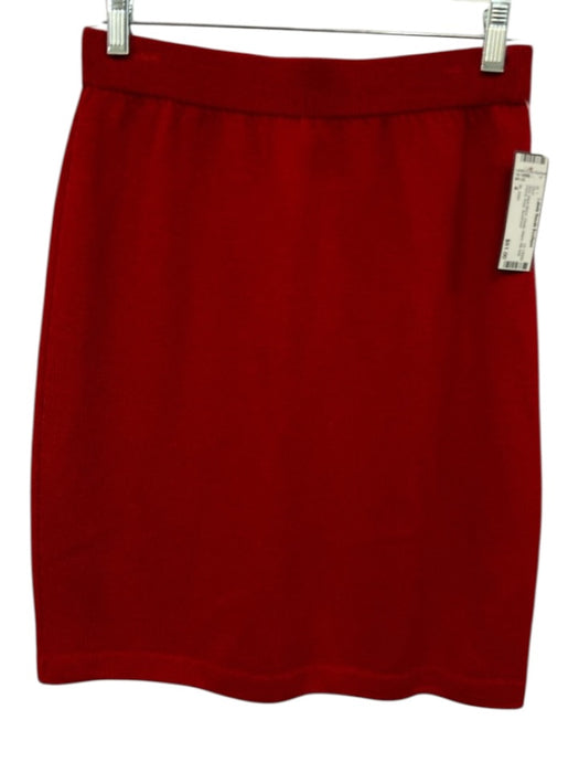 St. John Size 4 Red Wool Blend Elastic Waist Rib Knit Pencil Knee Skirt Red / 4