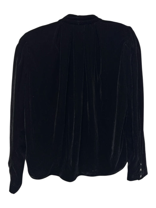 sessun Size S Black Polyester Velvet Long Balloon Sleeve Button Up Mock Neck Top Black / S