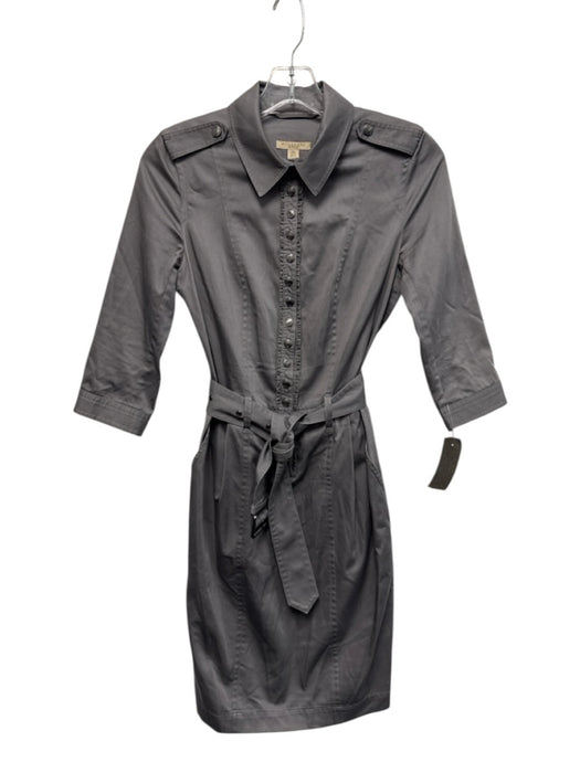 Burberry Brit Size 6 Gray Cotton 1/2 Snap 3/4 Sleeve Collar Knee Dress Gray / 6