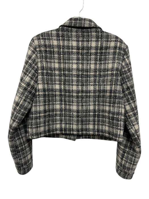 Reformation Size L Gray & Black Polyester Blend Plaid Patch Pocket Crop Jacket Gray & Black / L