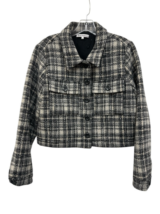 Reformation Size L Gray & Black Polyester Blend Plaid Patch Pocket Crop Jacket Gray & Black / L