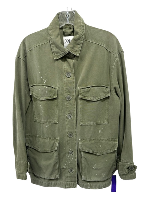 Zara Size XS Army Green Cotton Thigh Length Long Sleeve Button Jacket Army Green / XS