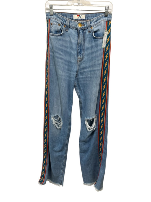 Aviator Nation Size 25 Light Wash Denim Rainbow Stripe Lightning Bolt Jeans Light Wash / 25