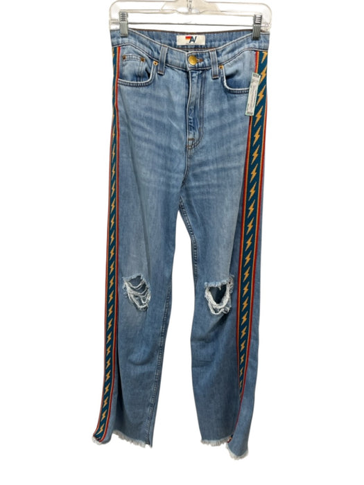 Aviator Nation Size 25 Light Wash Denim Rainbow Stripe Lightning Bolt Jeans Light Wash / 25