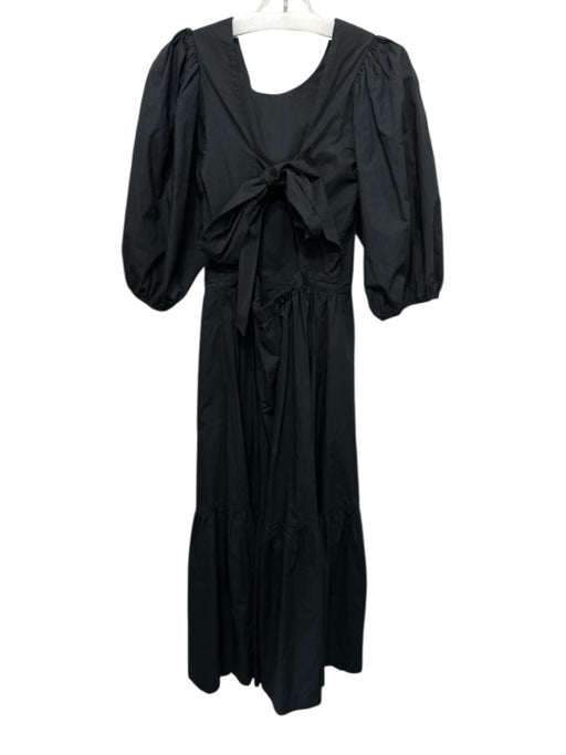 Birds of Paradis Size M Black Cotton 1/2 Puff Sleeve Open Back Tie Detail Dress Black / M