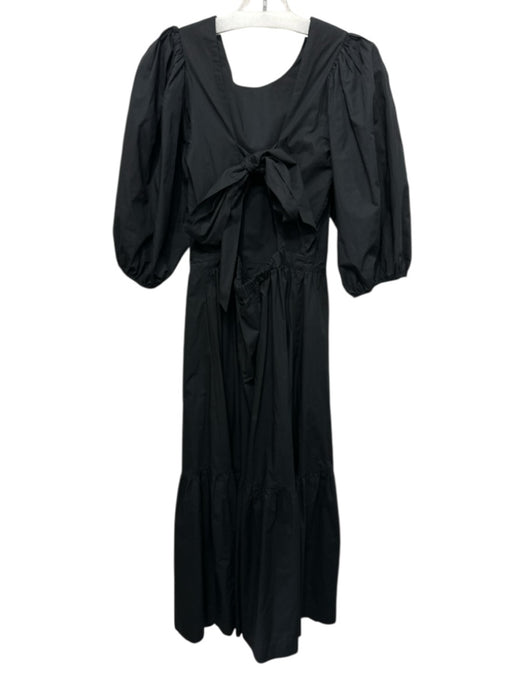 Birds of Paradis Size M Black Cotton 1/2 Puff Sleeve Open Back Tie Detail Dress Black / M