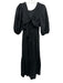 Birds of Paradis Size M Black Cotton 1/2 Puff Sleeve Open Back Tie Detail Dress Black / M