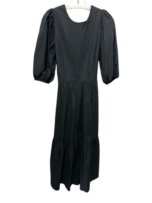 Birds of Paradis Size M Black Cotton 1/2 Puff Sleeve Open Back Tie Detail Dress Black / M