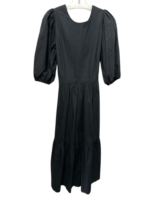 Birds of Paradis Size M Black Cotton 1/2 Puff Sleeve Open Back Tie Detail Dress Black / M