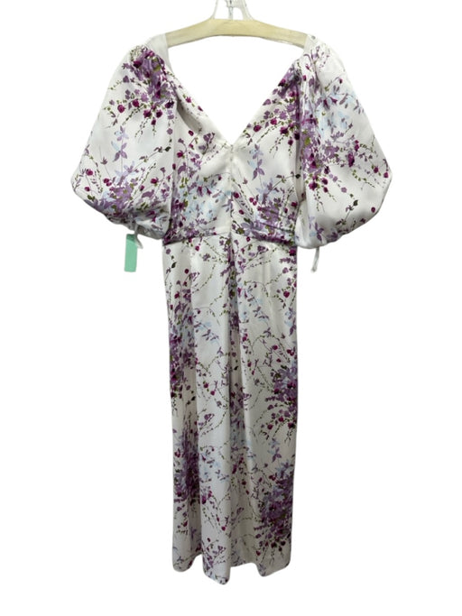 5a7 Cinq a Sept Size 8 Purple, White, Green Polyester Short Puff Sleeve Dress Purple, White, Green / 8