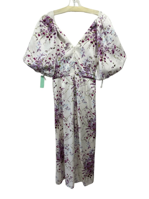 5a7 Cinq a Sept Size 8 Purple, White, Green Polyester Short Puff Sleeve Dress Purple, White, Green / 8