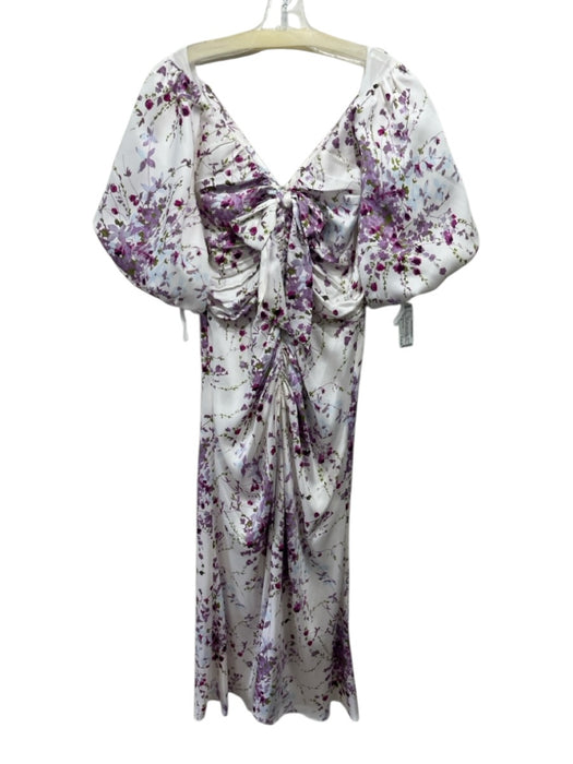 5a7 Cinq a Sept Size 8 Purple, White, Green Polyester Short Puff Sleeve Dress Purple, White, Green / 8