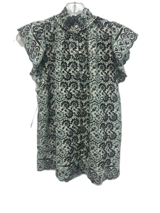 Sea New York Size 6 Light Green & Black Cotton Blend Ruffle Cap Sleeve Top Light Green & Black / 6