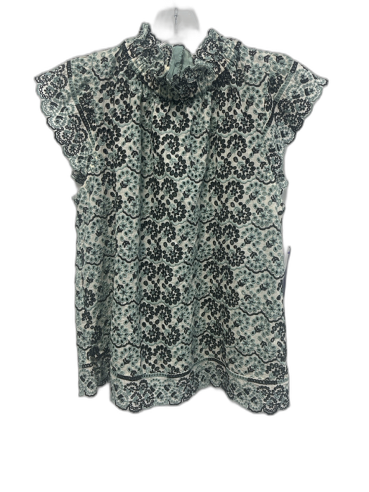 Sea New York Size 6 Light Green & Black Cotton Blend Ruffle Cap Sleeve Top Light Green & Black / 6